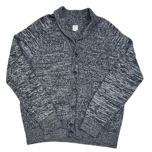 GAP Men's Gray TXT Shawl Cardigan L 100% Cotton Mixed Knit Shawl Collar Cozycore - Picture 3 of 7